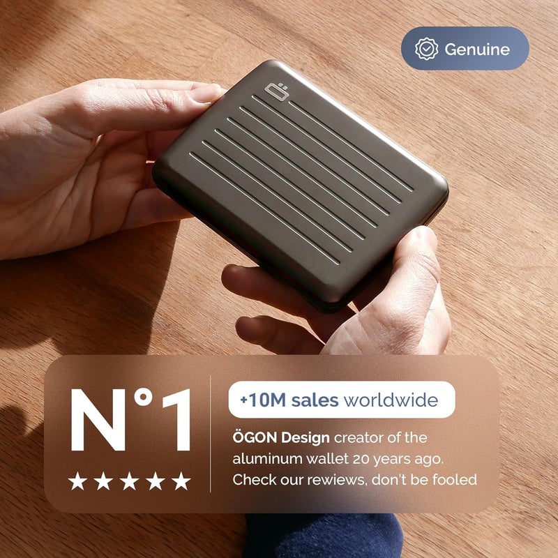 ÖGON -DESIGNS- محفظة ألمنيوم من ÖGON -DESIGNS-، سعة كبيرة مع قفل معدني، حماية RFID ضد الاحتيال وإلغاء المغنطة، علبة ذكية طراز OSLO كبير - Image 3